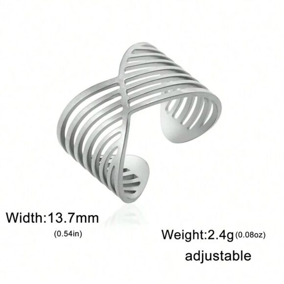 Stainless Steel Geometric Wire Pattern Open Ring - Picture 7 of 10